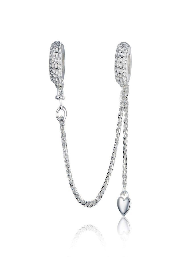 ARTCHARM Heart Safety Chain Charm 925 Sterling Silver Beads fit European Charms Bracelet & Necklace (Love Safety chain) - Image 1